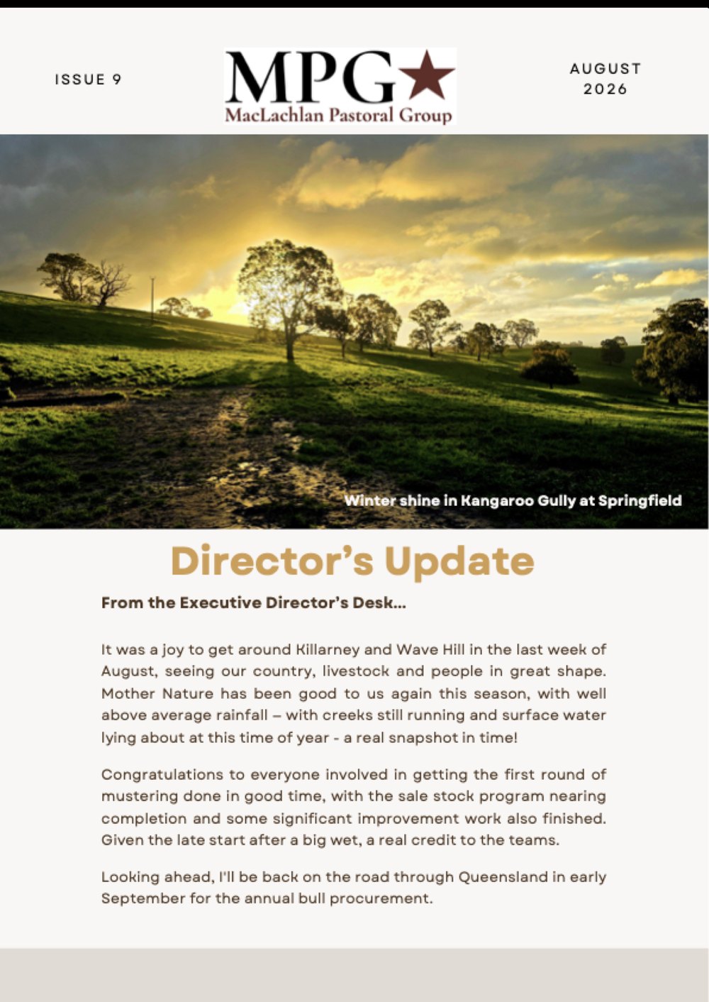 Cover of Issue 9, August 2026: winter shine in Kangaroo Gully at Springfield